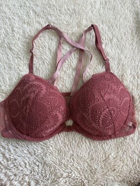 Victoria's Secret dusty rose pink lace front closure push-up underwire bra